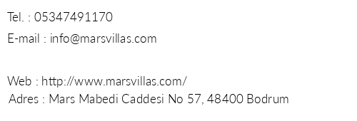 Mars Villas Apart Hotel telefon numaralar, faks, e-mail, posta adresi ve iletiim bilgileri